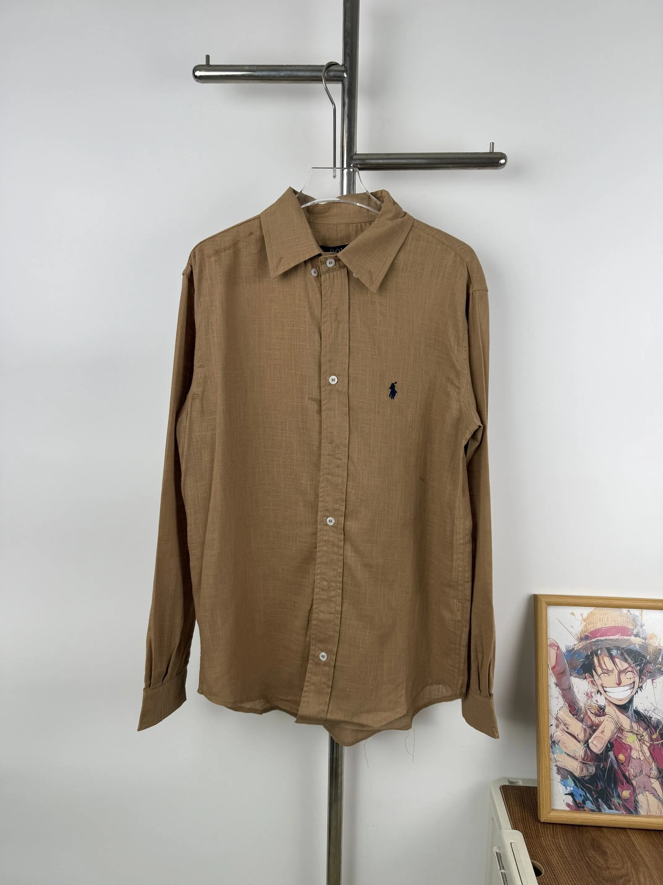 P220 💰Model G36 New Ralph Lauren pony logo linen embroidered shirt Ralph Lauren pony logo cotton and linen shirt Internet celebrity versatile popular style sun protection-Korean style series-loose and suitable for travel photography📷Excellent style-strong control and slimming Color: White Pink Khaki Size: S M L XL